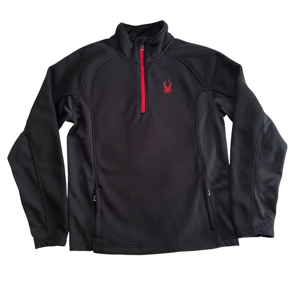 Spyder Men’s Black Red Half Zip Pullover Jacket Fleece Lined Size M - Picture 1 of 6